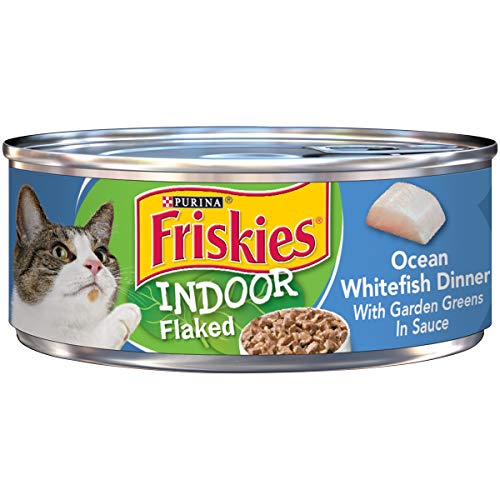 Purina Friskies Indoor Wet Cat Food, Indoor Flaked Ocean Whitefish Dinner in Sauce - (24) 5.5 oz. Cans