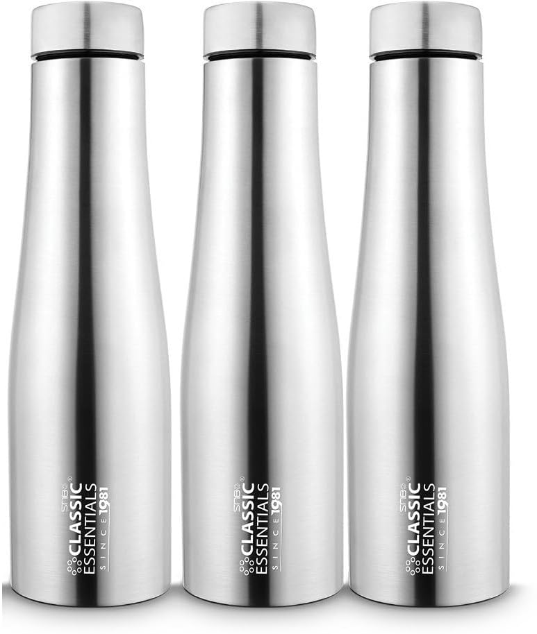 Image of CLASSIC ESSENTIALS Stainless Steel Puro Water Bottle 1000ml Pack of 3 | Leak Proof Fridge Bottle | Rust Resistant Steel Water Bottles for Home, Office, School & Gym | Silver