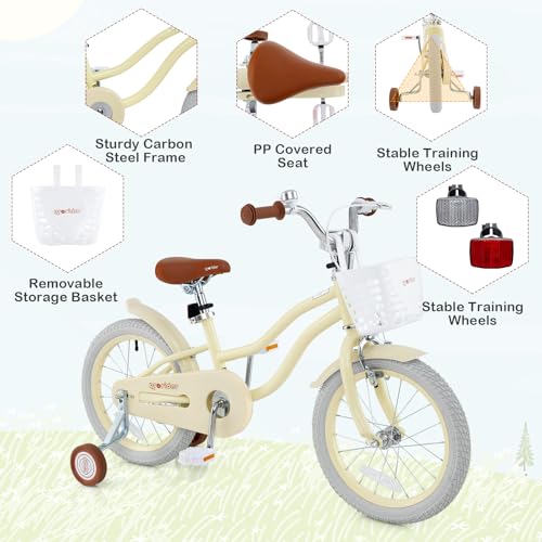 Image of BABY JOY Kids Bike, 12 14 16 18 20 Inch Boys Girls Bike w /Removable Basket | Kids Bicycle with Adjustable Seat & Handlebar, Handbrake & Coaster Brake, Training Wheels or Kickstand (Multi-Color Choices)