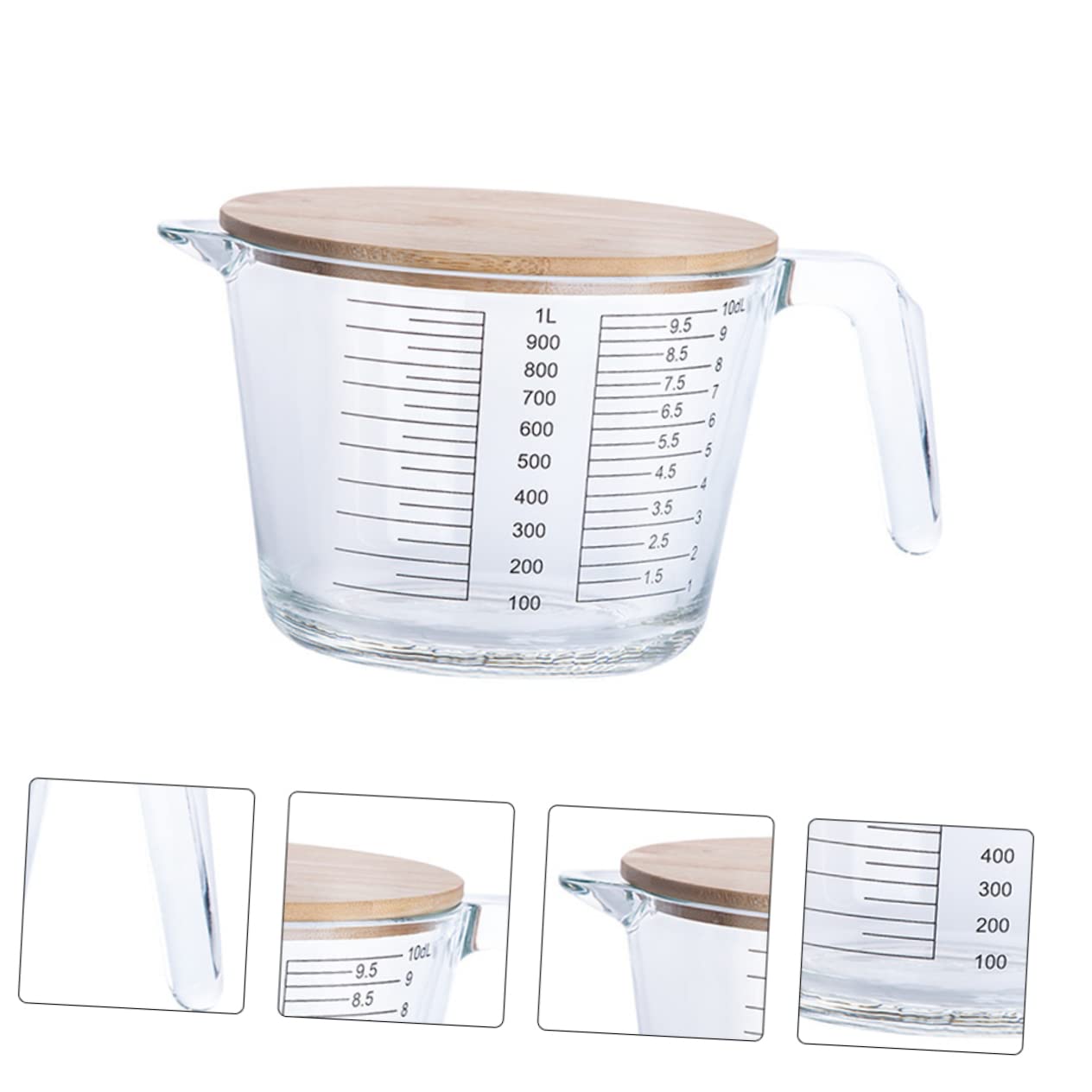 Mobestech Hitzebeständiger Glasmessbecher Mit Holzdeckel Borosilikatglas Messbecher Mit Skala Mikrowellengeeignet Langlebig Und Vielseitig Für Küche Und Backen Geeignet