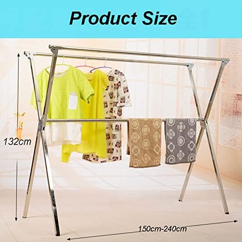 Adjustable Garment Rack, Clothes Racks for Hanging, Foldable Clothes Rack Extreme Stability Stainless Steel Compact for Foldable Easy Storage（200cm）