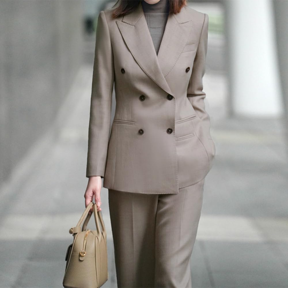 Donna Abito Doppiopetto Prom Business Giacca con Revers a Lancia Pantaloni a Gamba Larga