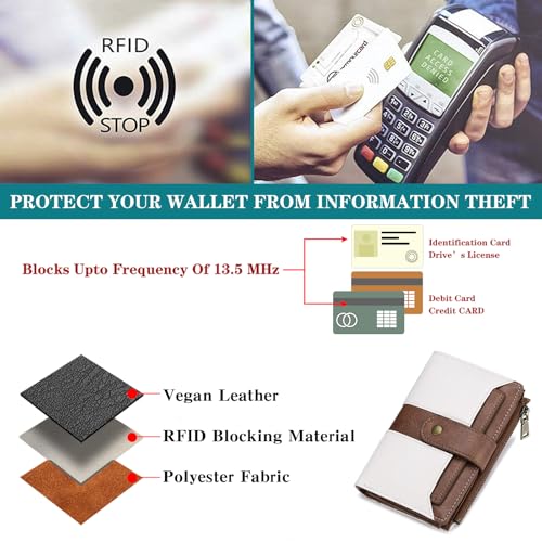 Image of SENDEFN Small Wallets for Women Leather Bifold Compact RFID Blocking with ID Window