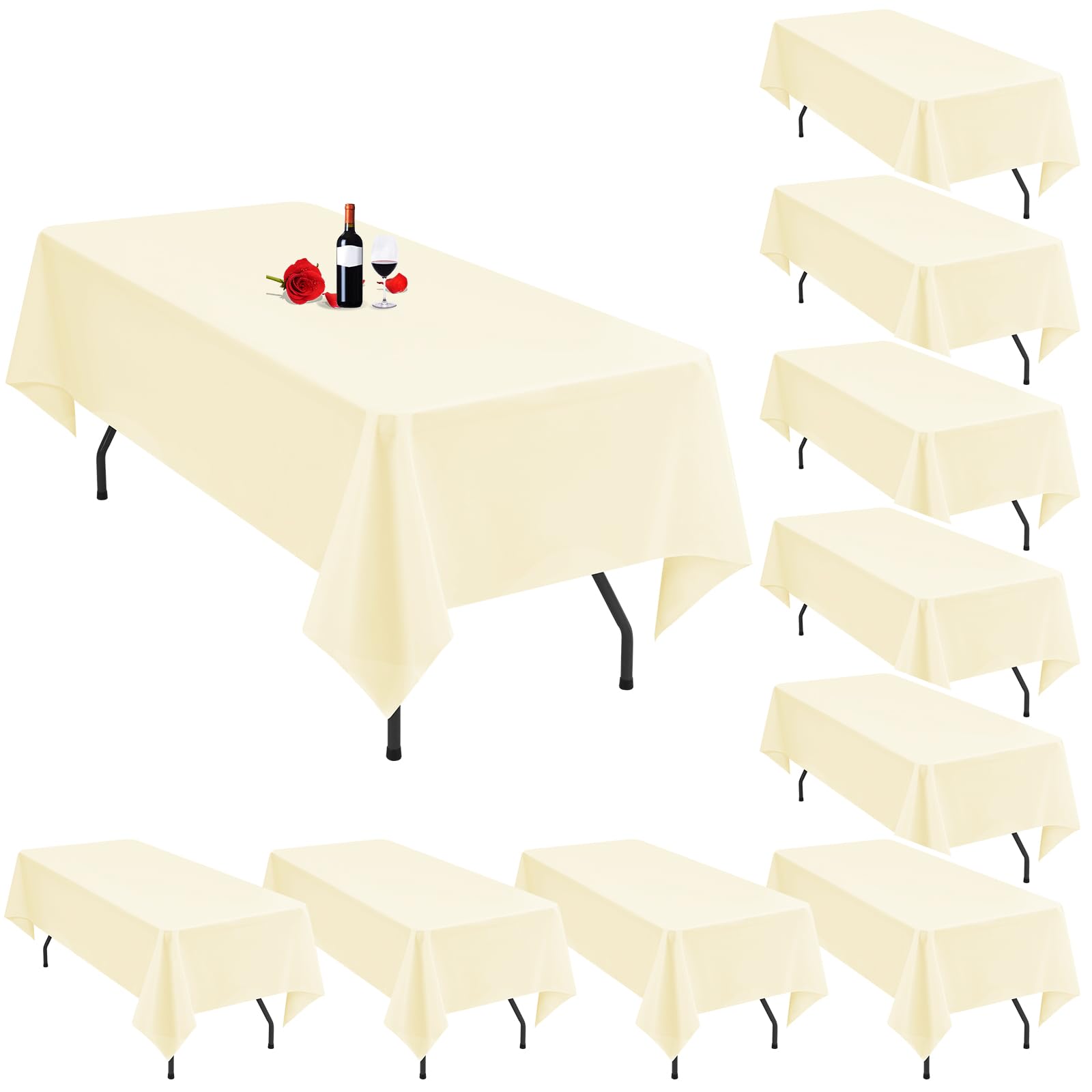 Lumaycens 10 Pack Beige Tablecloth 60 x 126 Inch Beige Table Cloth for 8 Foot Rectangle Tables Cream Tablecloth Washable Polyester Fabric Cream Table