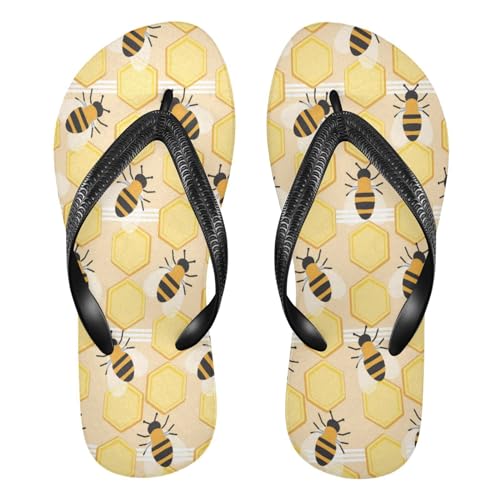 Womens Flip Flops Summer Beach Sandals Honeycombs Bee Yellow Casual Thong Slippers Comfortable Shower Slippers Non Slip Water Sandals shoes S