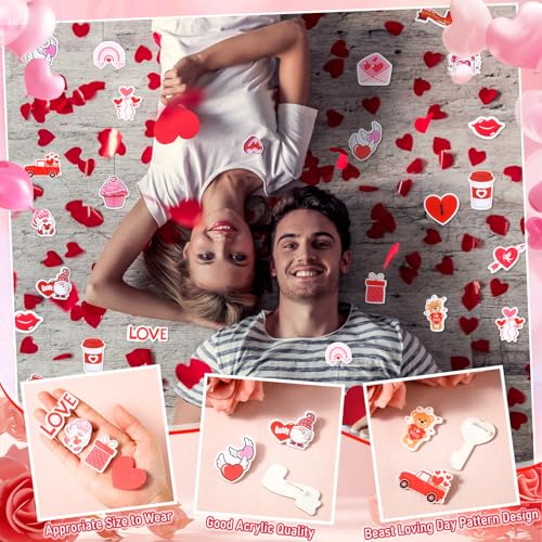 Image of Memorywuu 120 Pcs Valentines Day Pins Bulk Lapel Acrylic Pin Women Backpack Brooch Colorful Pins Gifts for Classroom Exchange Galentines Party Decoration