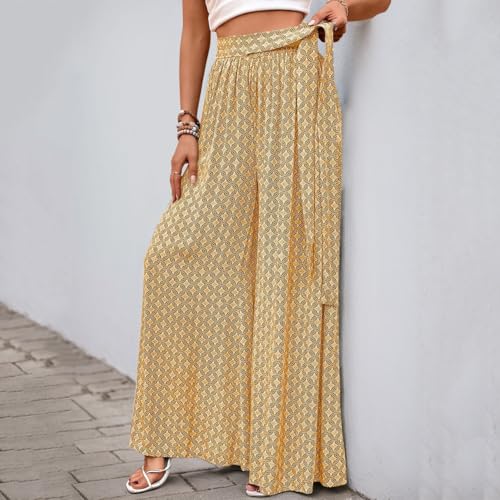 Women High Waist Wide Leg Pants Summer Casual Palazzo Pants Lounge Beach Trousers2
