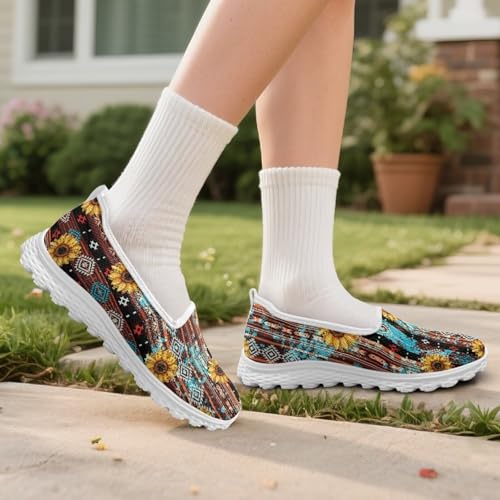 Women' Slip on Flats Mesh Sock Sneakers Lightweight Round Toe Loafer Shoes Western Style Walking Tennis Shoes4