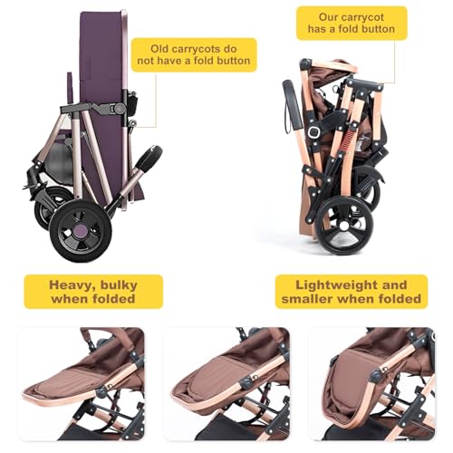2 in 1 Baby Stroller Newborn Foldable Pushchair with Adjustable Canopy Folding High Landscape Infant Carriage, Anti-Shock Toddler Pushchair - Image 3