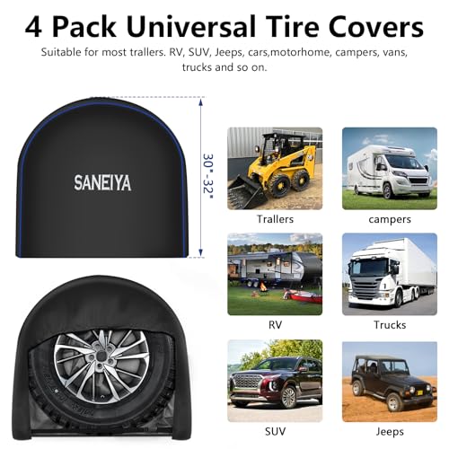 Image of 4 Pack RV Tire Covers, 600D Hard Wheel Covers Protector Wheels, Tire Covers for RV, Trailer, Truck, SUV, Campervan, Boat and Van, Heavy Duty and Waterproof Tire Covers (Fit Tire Diameter 30 inch-32 inch)