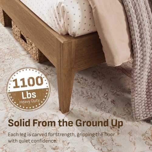 Image of Softa Venso Queen Solid Wood Bed Frame with Headboard, 1100 Lbs Heavy Duty Rubberwood Platform Bed, 15-Min Tool-Free Assembly, Quiet Stable Support, Japanese Japandi Design, No Box Spring Needed