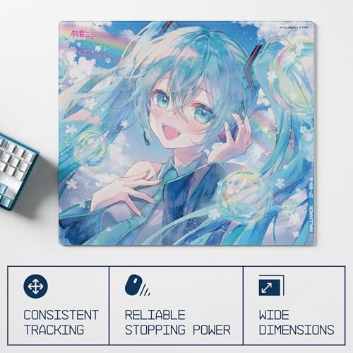 Image of Wallhack x Hatsune Miku Glass Gaming Mouse Pad - Collaboration Edition SP-004 | Summer Miku Design | Professional Speed Surface (Tempered Glass) | 19 inch x 17 inch Large Size