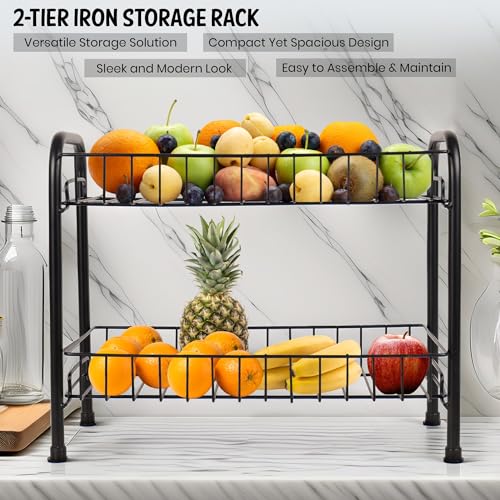 Image of Niyara Iron Metal Heavy Duty Stand 3-Tier Multistorage /Multipurpose Standing Rack, Bathroom Countertop Storage Shelf Cosmetic Organizer Holder Kitchen Spice Rack (Fruit basket)