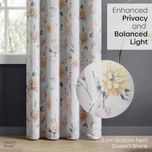 Image of haus & kinder Blackout Door Curtains 7 Feet Long Pack of 2 Door Curtains, 7 feet Curtains for Door, 70% Room Darkening (Amber Petals Printed, 114x213 CM)