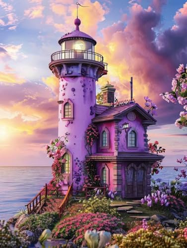 Cristal Painting pour Adultes motif phare et coucher de soleil effet 5D réaliste