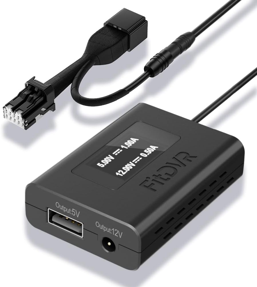 Dash Camera Power Adapter (10-Pin) for Subaru Nissan Mazda Infiniti, Connects to Auto Dimming Mirror, Built-in USB Power Source, LED Display, Easy to Install, 5V 12V Output, D3-033