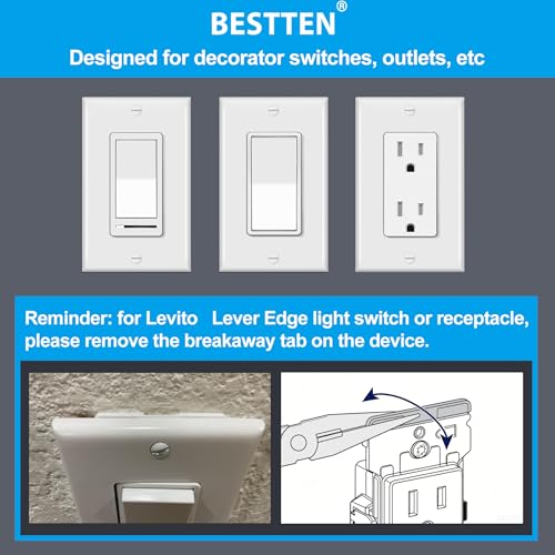 Image of BESTTEN 40 Pack Decorator Wall Plates 1-Gang Electrical Cover Plate, White | UL Listed, Standard Size 2.76 inch x 4.5 inch, Electrical Outlet Receptacle Covers, Unbreakable Polycarbonate Light Switch Cover