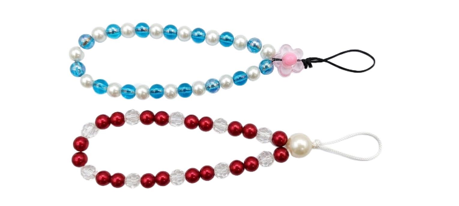 phone charm beaded phone wrist strap with pearl & crystal beads | 7.5 inch length, fits most phone cases, multi-purpose use, nylon cord, 5 colour options