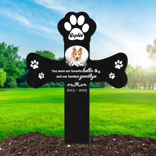 Custom Dog Grave Marker Outdoor Pet Memorial with Photo Name & Date