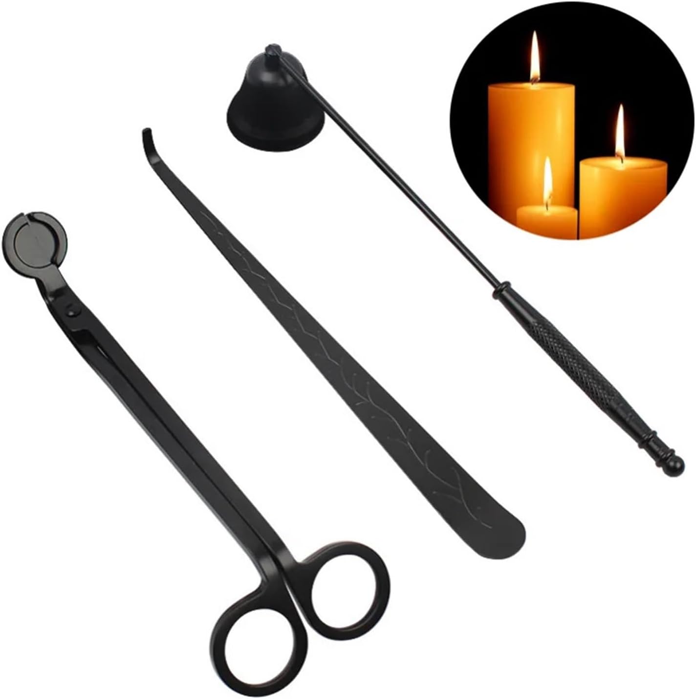 Candle Snuffer Set 3PCS Candle Wick Trimmer Scissors Extinguisher Hooks Accessories Set Home Care Tool Stainless Steel Portable(Rose Gold)