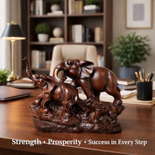 Image of ARMONIA Majestic Elephant Showpiece | Polystone Elephant Family Statue Figurine for Home Decor, Living Room Showpiece & Office Desk | Fengshui Vastu Lucky Elephant | Gift Item for Housewarming