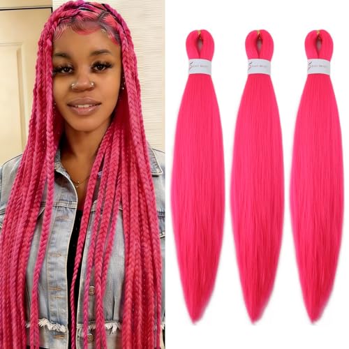 ADIASAI Hot Pink Braiding Hair Pre Stretched 16 Inch 3 Packs for Professional Braiding Hair Extensions Hot Water Setting Yaki Texture Synthetic Hair