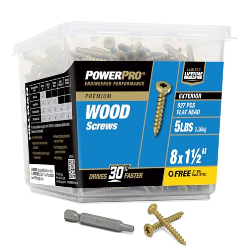 Power Pro Premium Exterior Wood Screws, #8 x 1-1/2"Inch All-...