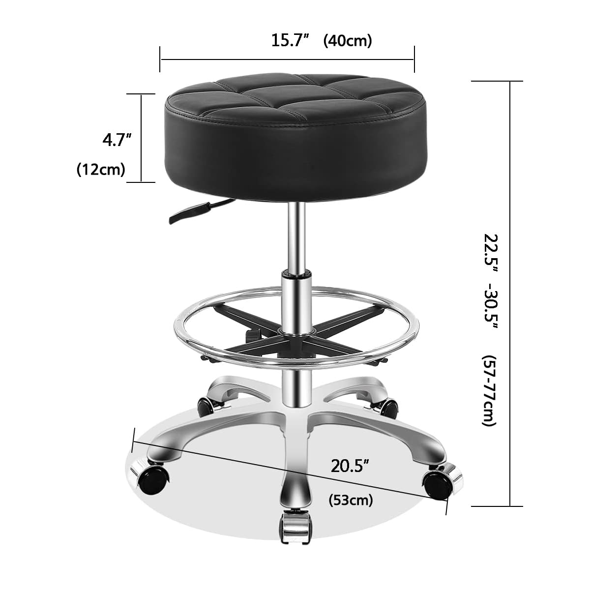 Taburete con ruedas hidráulico resistente para tienda, cocina, trabajo, pestañas, tatuaje, laboratorio, guitarra médica, silla giratoria ajustable (negro, con reposapiés)