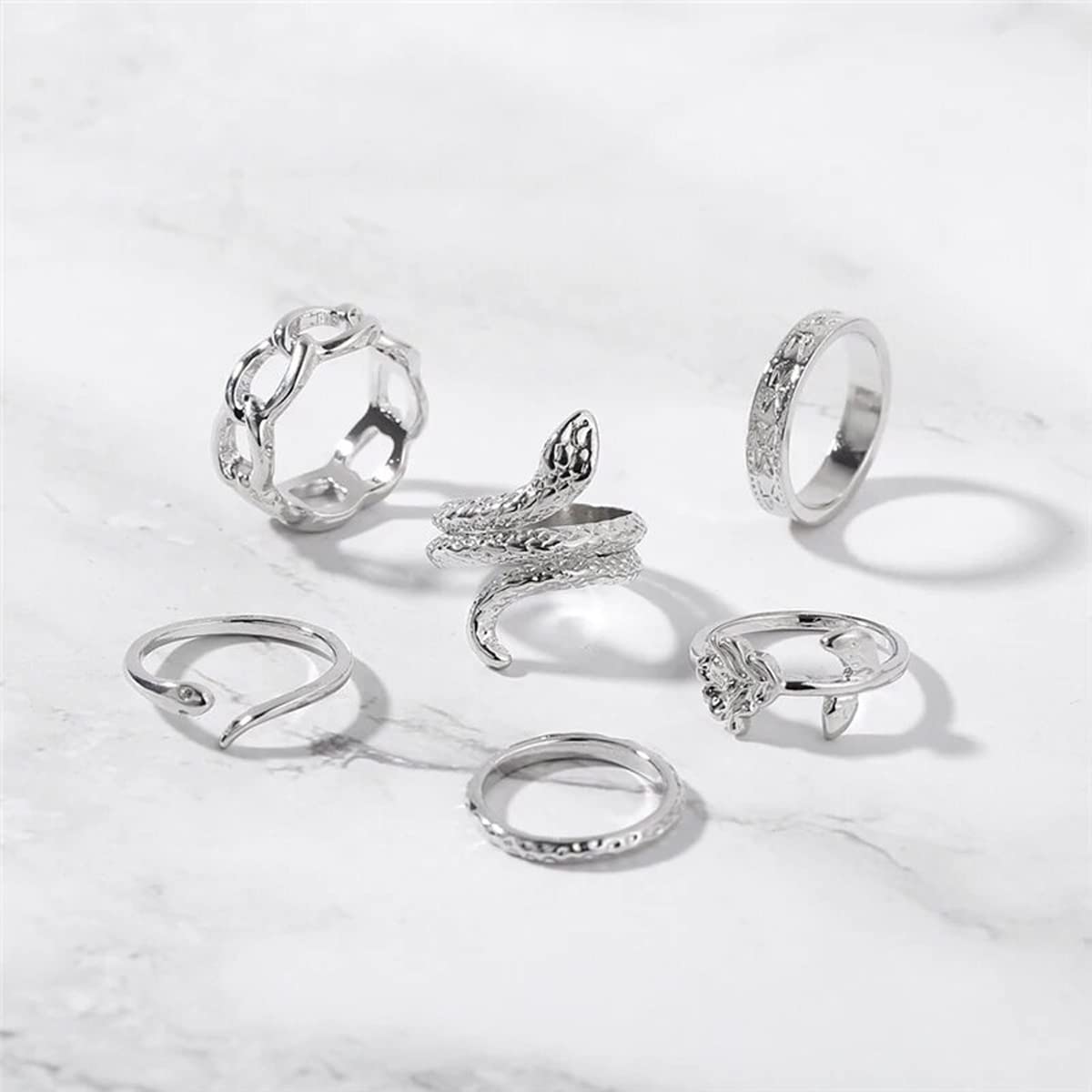 Stackable Rings Set - 5 pcs Silver Band Ring Set