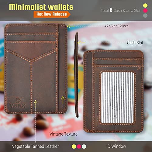 RFID Slim Wallet for Men Women, 8 Card Slot Leather Minimalist Front Pocket Credit Card Holders, Vintage Leather2