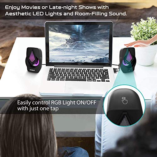 Computer Speakers ELEGIANT PC Speakers with 3 Light Modes, USB Powered Stereo Speakers, with 3.5mm AUX and Volume Control, Compatible with Gaming Desktop, PC Cellphone Tablets Desktop Laptop