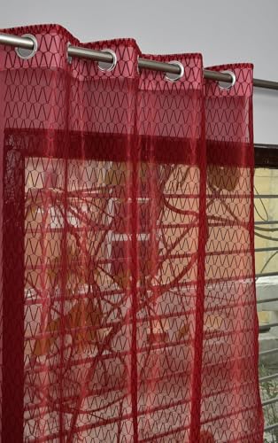 Image of HOME UTSAV Premium Sheer Net Curtain for Window 6 Feet | Transparent Net Fabric with Geometric Design | Pack of 1, Maroon