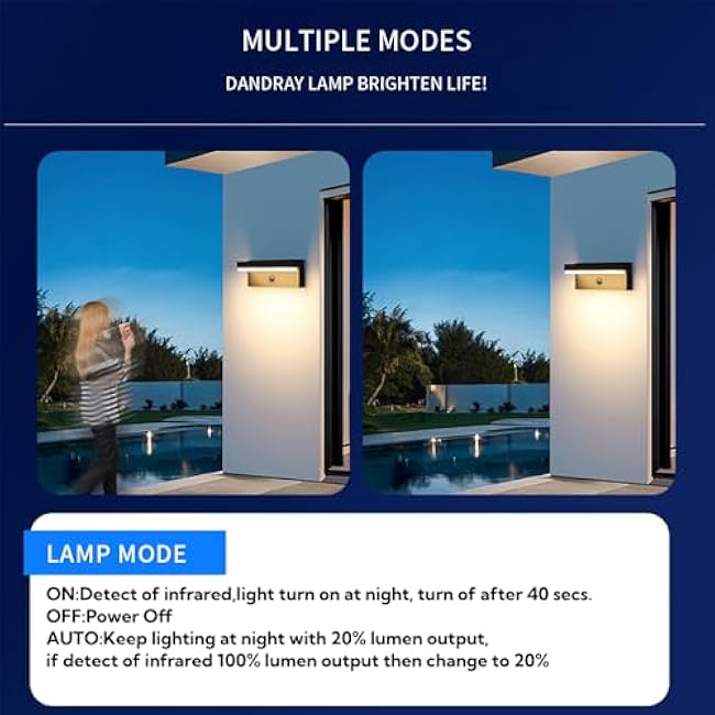 Outdoor Solar Wall Light, Solar&USB Charging Powered Lamps Dusk to Dawn Sensor with 2 Lighting Modes, Rechargeable IP54 Exterior Solar Porch Lights Patio Fence Outdoor Light Fixture