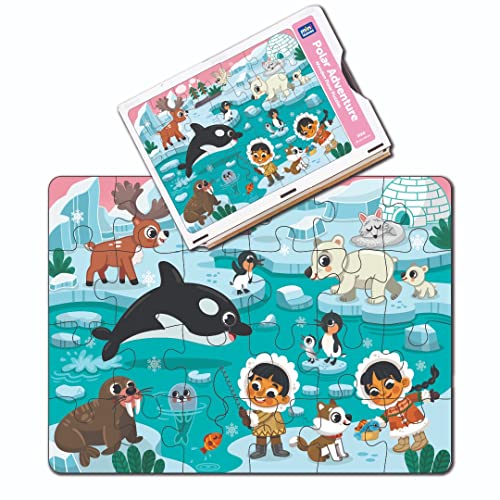 Image of Mini Leaves 24 Piece Polar Adventure Jigsaw Puzzle - Wooden Educational Toys for Kids 3+ Years - Safe & Durable Pre-School Gift