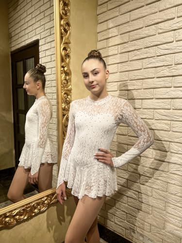 SG.MODA Figure Skating Dress/Bundle with Skate Guards/Italian Fabric, Made in Europe Style: A29 / White/Size: X-Large