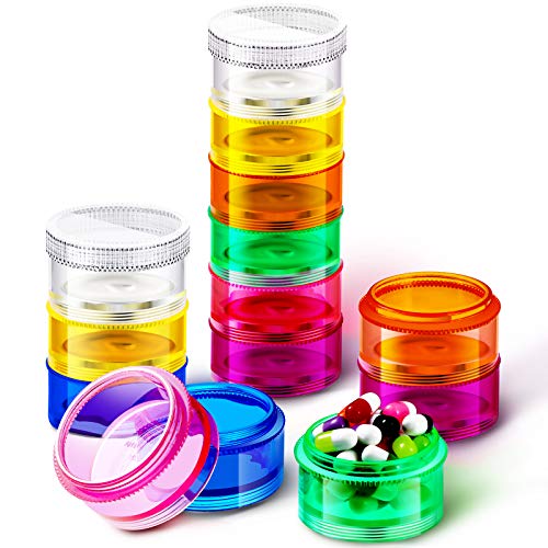 Image of Sieral 2 Set 7 Days Stackable Pill Organizers 7 Compartments Round Pill Boxes Tower Weekly Vitamin Individual Storage Containers Travel Cases with Lids for Medications, Vitamins and Supplements