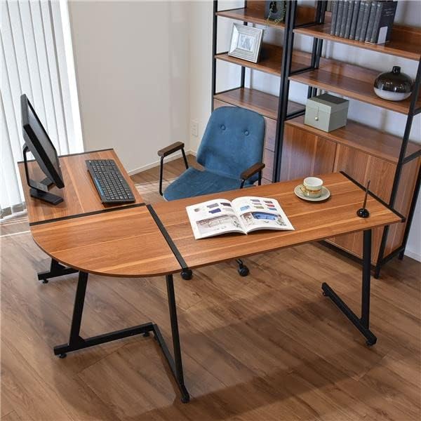 コーナーデスク 【幅147cm ウォールナット】 スチール アイアン デスク 机 パソコンデスク/PCデスク 【幅147cm コーナータイプ ウォールナット