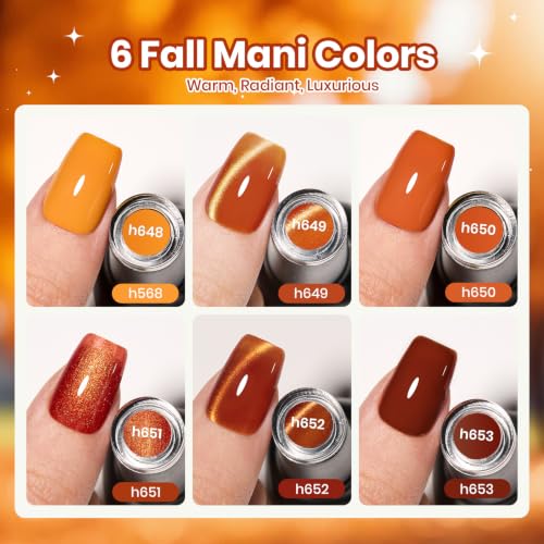 Image of Beetles Fall Gel Nail Polish - 6 Colors Cat Eye UV LED Soak Off Manicure Set with Magnet, Orange Copper Brown Red Glitter Shades 7.5ml