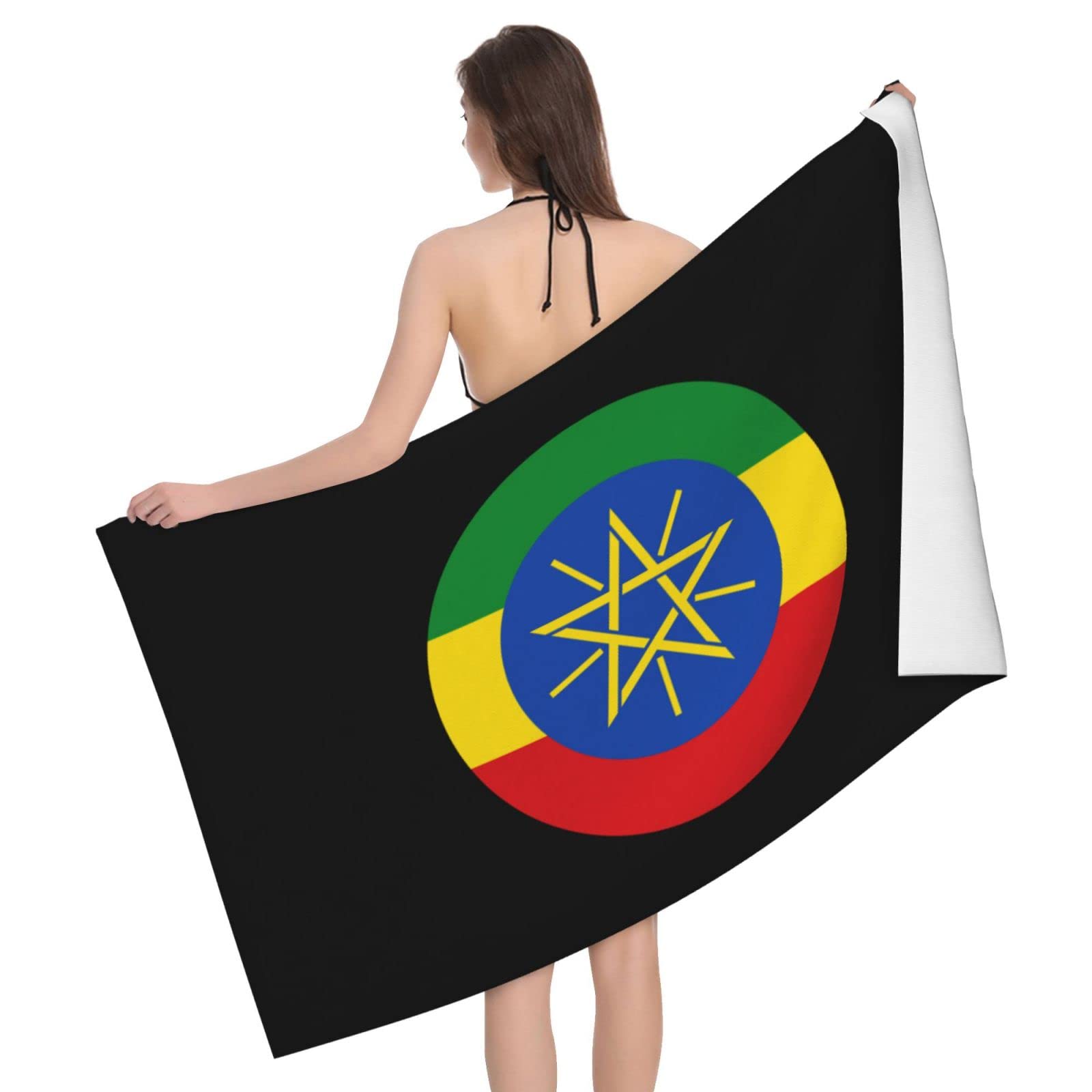 Lsjuee Flag of Ethiopia Bath Towel Absorb Water Quick Dry Bath Towel, for Beach, Swimming Pool, Camping