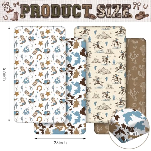 Image of Vitalcozy 4 Pcs Blue Western Crib Sheet for Standard Nursery Decor