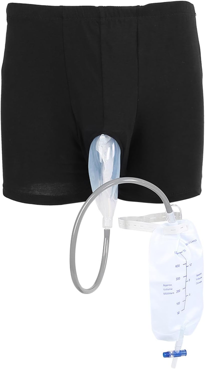 Wearable Urine Collector Reusable Urinal Bags for Men Urine Collection Bag with Urine Cup Urinary Catheter Adjustable Fixed Pants (Elderly Male Black)