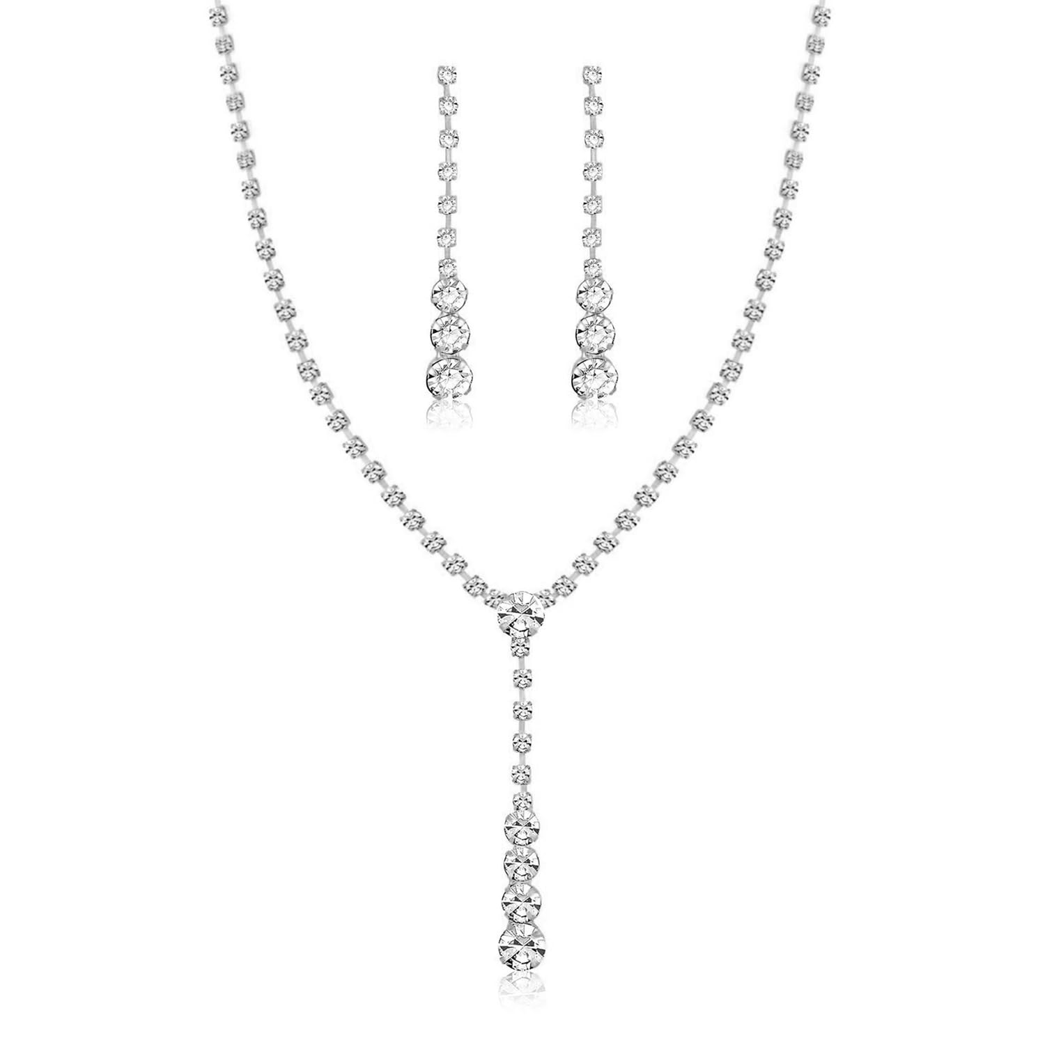 Peora Cubic Zirconia Studded Pendant Style Necklace & Drop Earrings Jewellery Set for Women & Girls