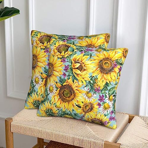 Vintage Sunflower Throw Pillow Covers 18 X 18 Inch Set Of 2 Decorative Summer Floral Pillow Cases Cushion Covers For Sofa Couch Car Bedroom Home Decor #TOP3