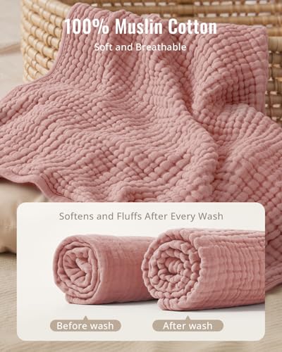 Blissful Diary Muslin Baby Hooded Towel 2 Pack, Soft & Absorbent Bath Towel for Baby Girls, Infant Gift, Newborn Essentials, Pink Floral & Light Pink - Image 4
