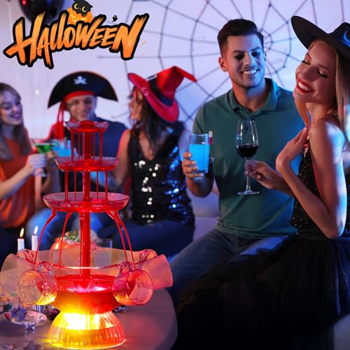 Drepint 3-stufiger Partybrunnen, 4L Trinkbrunnen mit LED Beleuchteter, Saft Und Weinbrunnen mit 5 Bechern, Klarer Getränkebrunnen Springbrunnen für Trinkspiele/Bar/Geburtstagsfeiern/Home Party