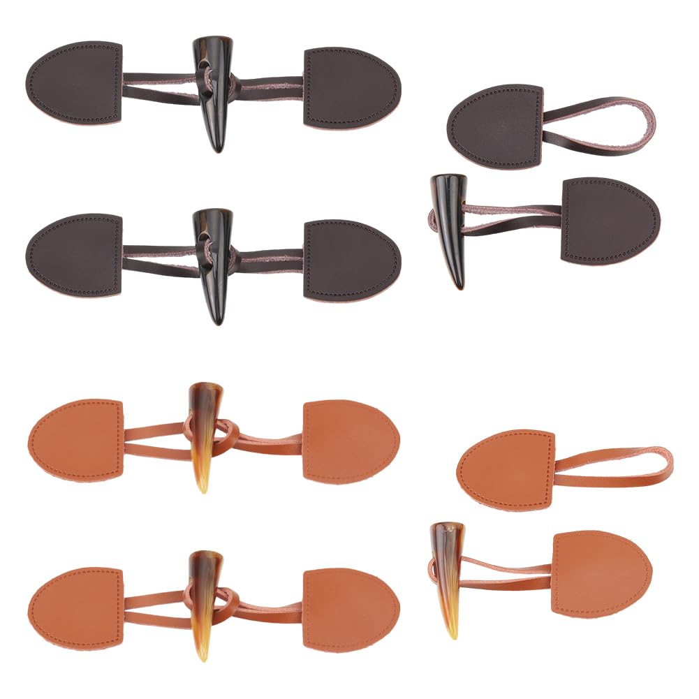 NBEADS 6 Sets Leather Sew-On Toggles Closure with Horn Button, Vintage Toggle Buttons for Coats Sewing Accessories for Coat Clothing Jacket, Sweater, Windbreaker
