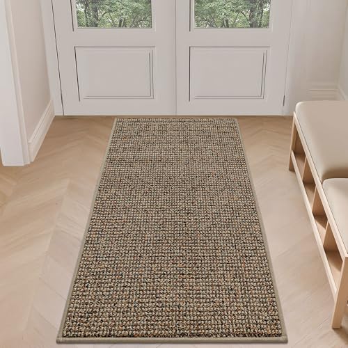BEQHAUSE Dirt Trapper Door Mat 24" x 60", Non-Slip Washable Doormats Entrance Mat, Dirt Resistant and Absorbent Welcome Mat, Low Profile Floor Mats for Front Back Door and Entryway, Beige Be