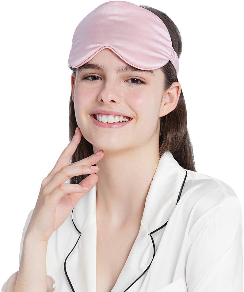 Mommesilk Luxury Silk Sleep Mask 100% 22 Momme Mulberry Silk Eye Mask with Elastic Strap/Anti-Aging/Skin Care/Multi Colors/Ultra Soft, Light & Comfy/Travel, Nap/Blindfold, Rosy Pink