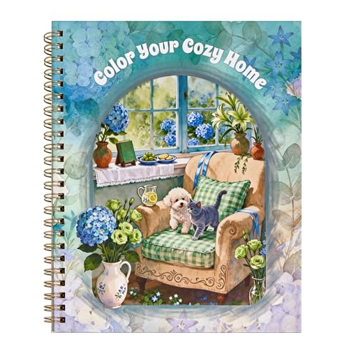 Pastoral Coloring Book for Adults Spiral Coloring Book for Women 30 Pages Single-Sided Small Relaxing Coloring Book Stress-Relief Gifts for Mom & Self-Care