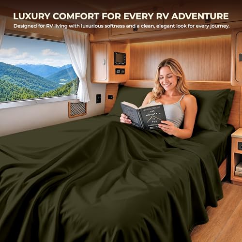 Image of SGI bedding 100% Egyptian Cotton Sheets RV King Size - 600 Thread Count Sheets Set, Soft, Cooling, 15 inch Deep Pocket, Luxury Hotel Bedding, Breathable, Durable - Olive Green